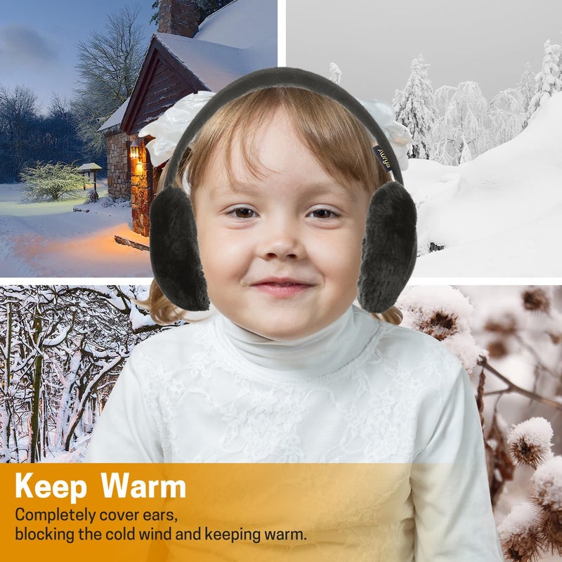 Aurya Kids Classic Ear Warmers/Earmuffs-Winter Faux Fur Warm Ear Muffs for Boys and Girls (Black) - Image 5